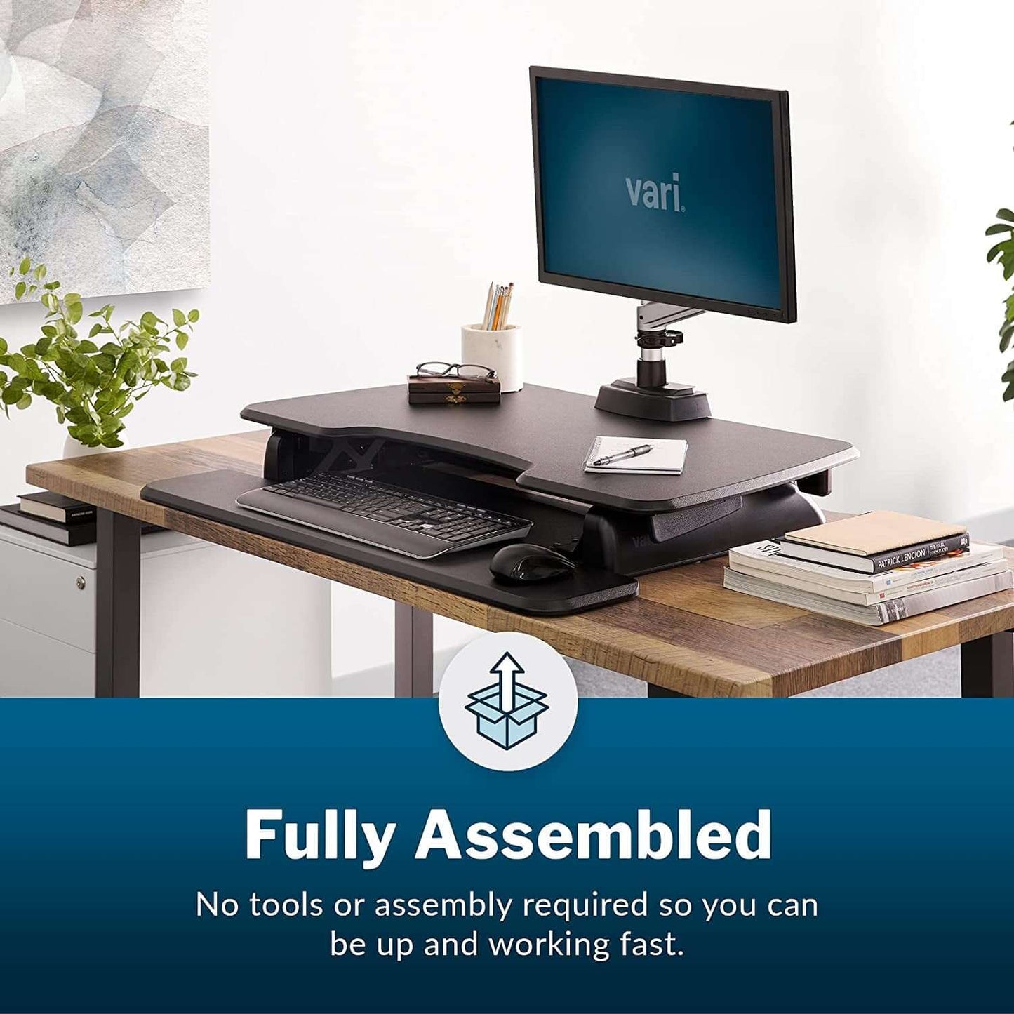 - desk Essential 36 - Two-Tier Standing Desk Converter for Monitor & Accessories - Height Adjustable Sit Stand Desk - Fully Assembled Monitor Riser for Home Office - 36" Wide, Black