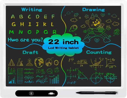 22" Kids & Adult Color LCD Drawing & Writing Board - Premium Gift Idea, Large Canvas, Adjustable Stand, Bright Display, Includes Ruler for Creative Art, Math, and Note-Taking