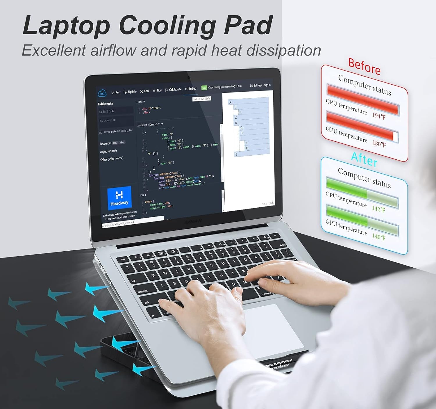 Aluminum Laptop Cooling Pad 2023 Upgrade, Laptop Cooler Stand with 7 Height Adjustable, Laptop Fan Cooling Pad for Laptop 12-15.6 Inch, Notebook Cooler Pad with Two USB Port (Silver)