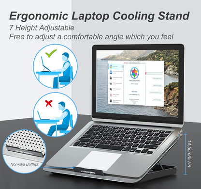 Aluminum Laptop Cooling Pad 2023 Upgrade, Laptop Cooler Stand with 7 Height Adjustable, Laptop Fan Cooling Pad for Laptop 12-15.6 Inch, Notebook Cooler Pad with Two USB Port (Silver)