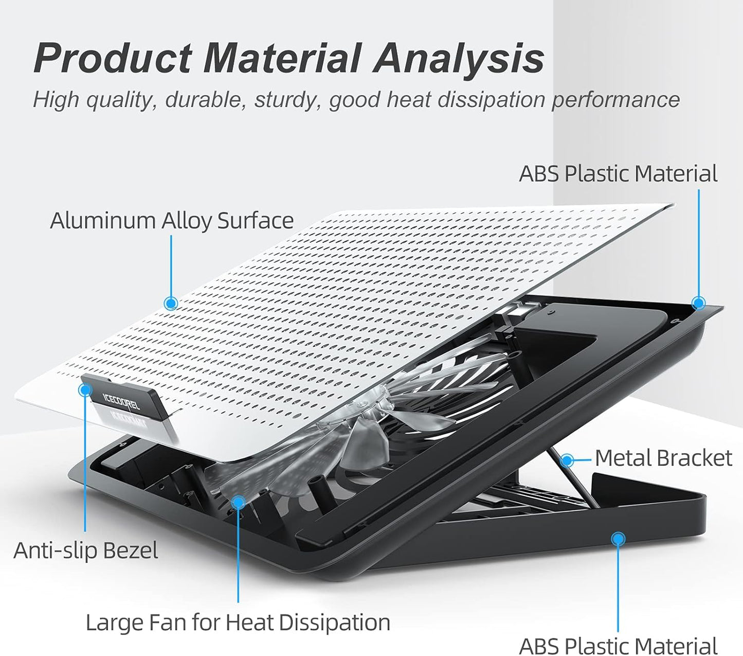 Aluminum Laptop Cooling Pad 2023 Upgrade, Laptop Cooler Stand with 7 Height Adjustable, Laptop Fan Cooling Pad for Laptop 12-15.6 Inch, Notebook Cooler Pad with Two USB Port (Silver)